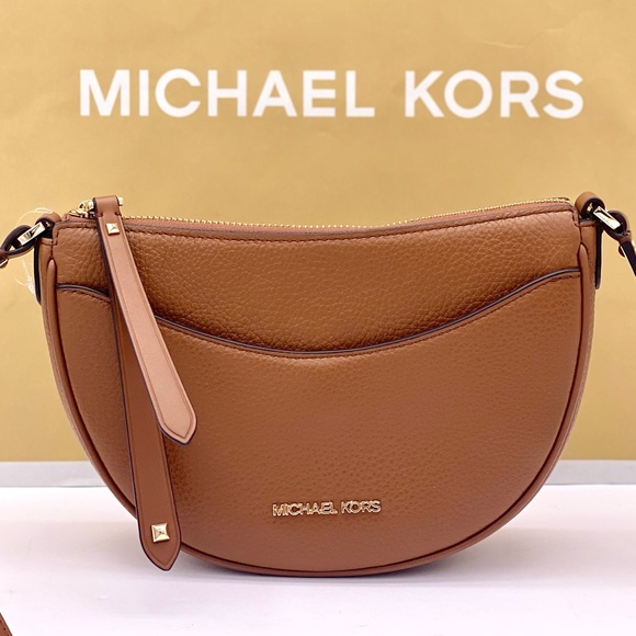 Michael Kors Dover Small Half Moon Crossbody Bag Purse Luggage - Picture 6 of 14